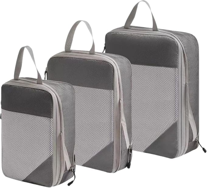 Reis Organizers - Pak Cubes - Ruimte Besparen - Compressie Functionaliteit - 3 Maten Set - Grijs