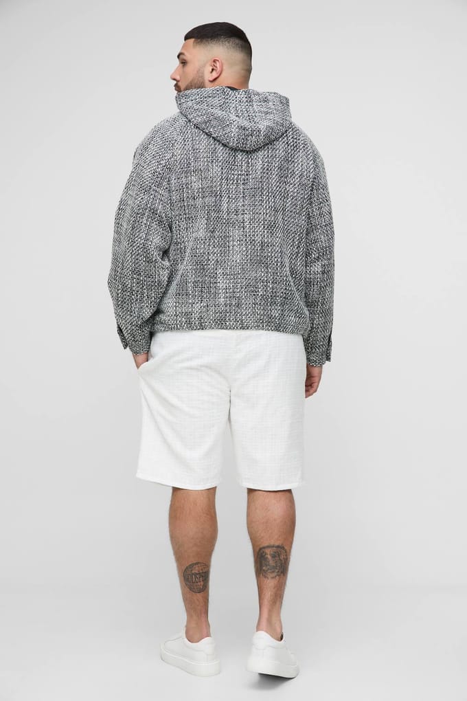 Plus Boucle Zip Up Hooded Oversized Jacket | Black | Size 2XL