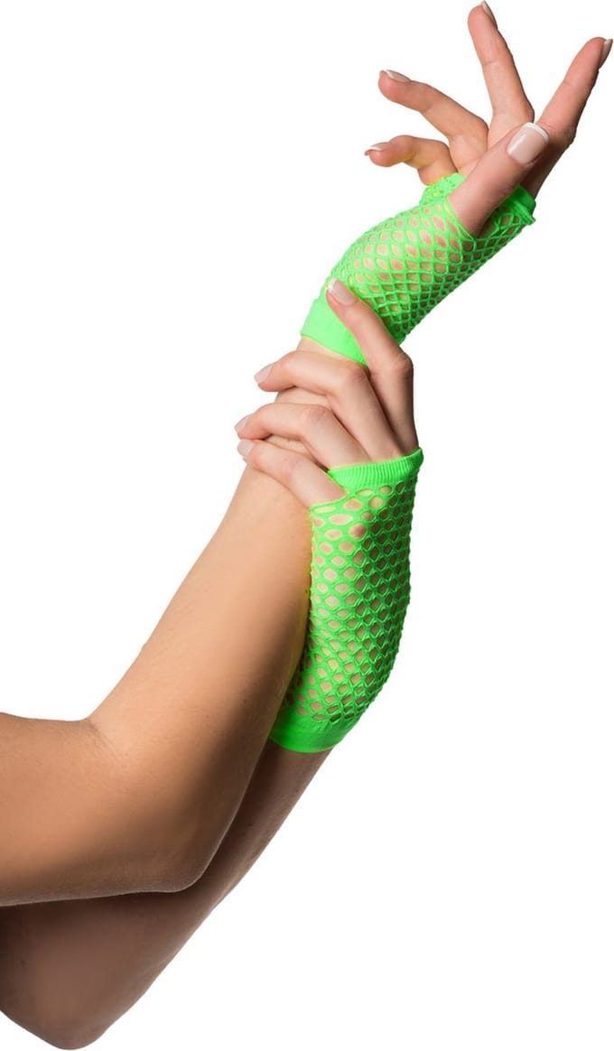 Partychimp Voordeelverpakking 6 pack Nethandschoenen Vingerloos Dames Elastaan Groen – 6 pack