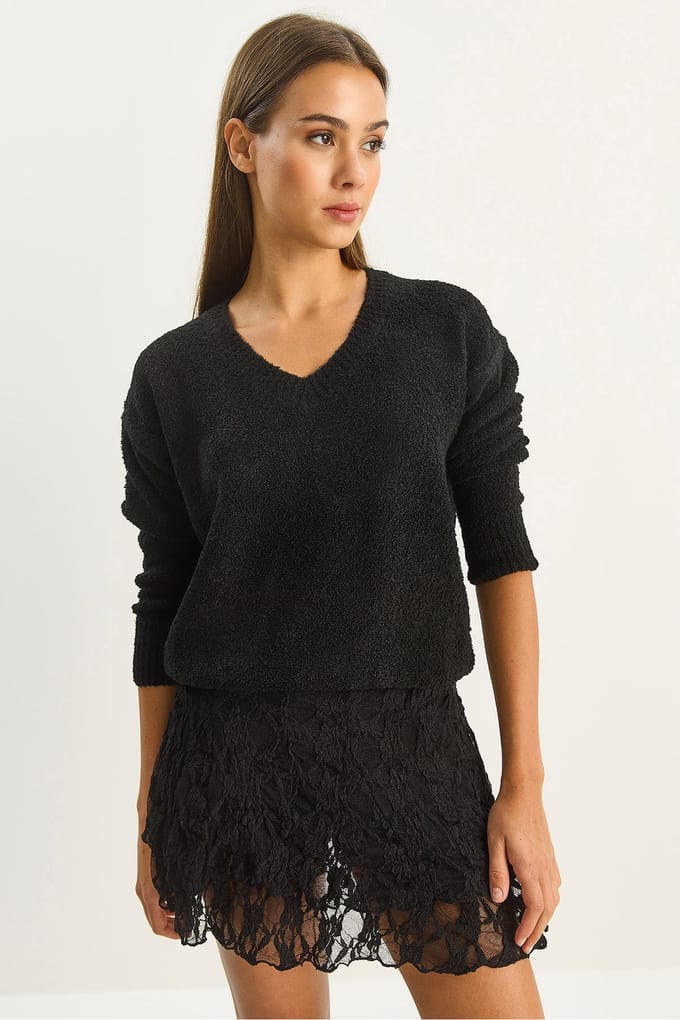 V-hals Textured Knit Trui