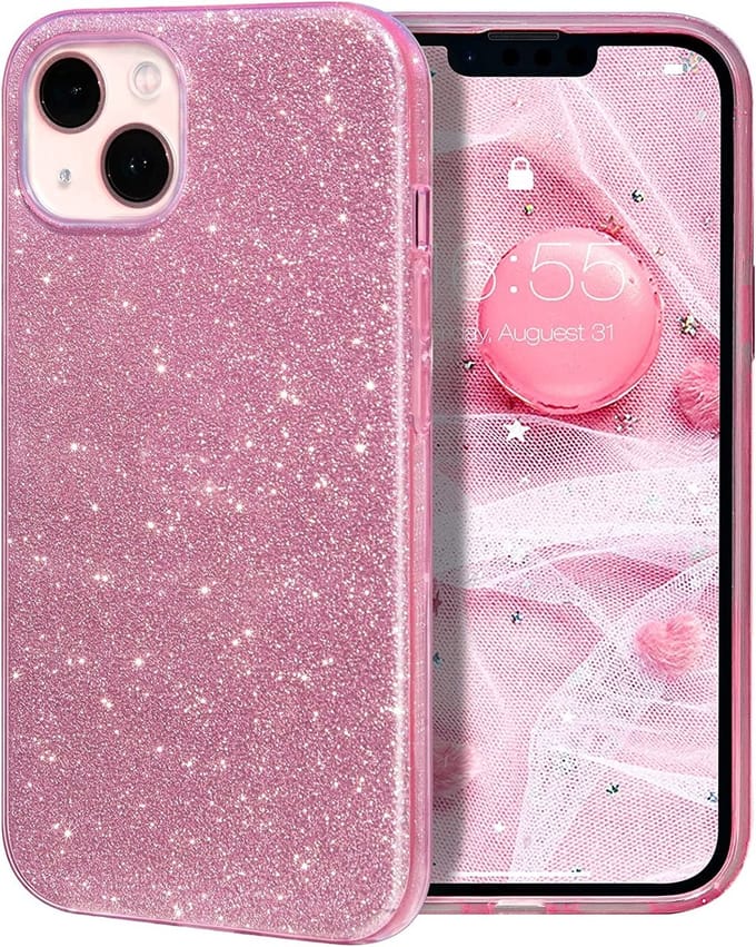 Hoesje Geschikt voor iPhone 14 Plus Glitter Siliconen backcover – Roze