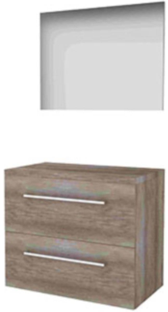 Basic-Line Basic 46 Badkamermeubelset - 80 x 46 cm - Met Grepen - 2 Lades - Wastafelblad - Spiegel - Scotch Oak