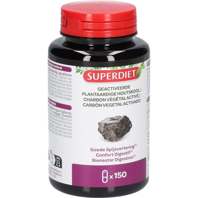 Superdiet Geactiveerde Plantaardige Houtskool 150 Capsules