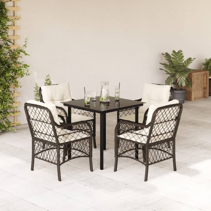 vidaXL - 5-delige - Tuinset - met - kussens - poly - rattan - bruin