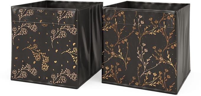 Vicco Opbergbox – 30 x 30 cm Set van 2 Optie2 Zwart/goud (gebloemd)