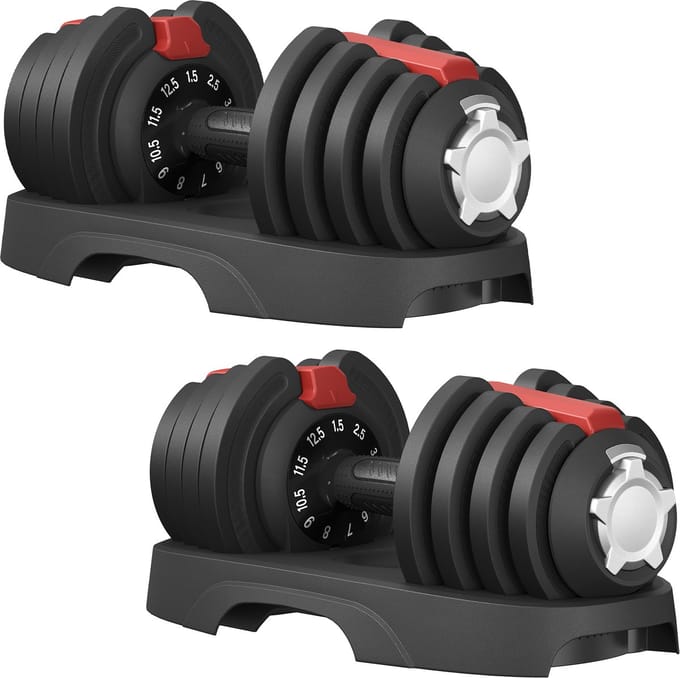 SONGMICS - Dumbbells - Verstelbare Dumbbell Set - 2 Stuks - 11-in-1 - Met Standaard