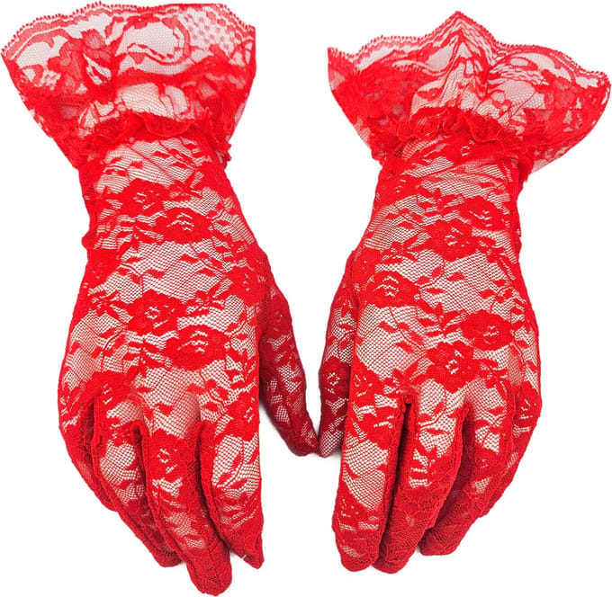 BamBella® - Handschoen Rood kant Kort - dames - Met rushes