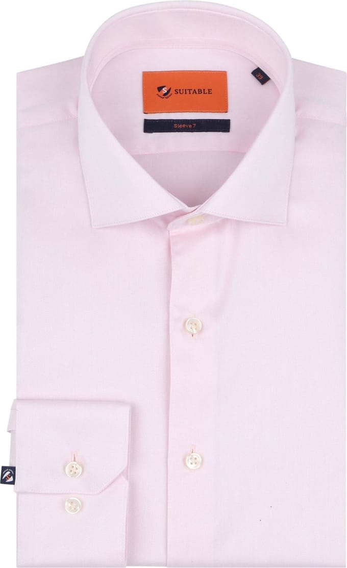 Suitable Overhemd Extra Lange Mouwen Twill Roze - Maat 43 - Heren - Overhemden Formeel