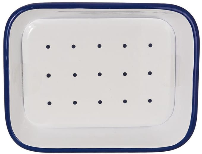 Tade Zeepbakje email met uitlekschaaltje wit/blauw 1 Stuks