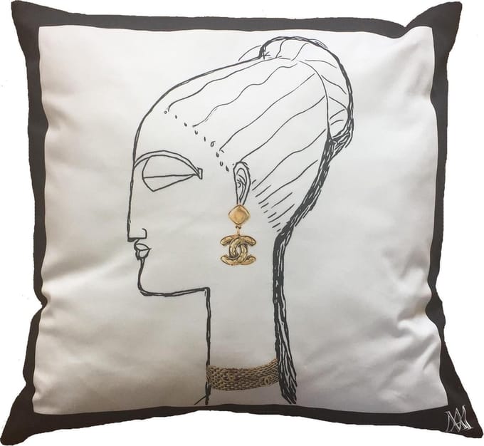 MA-FEELING Sierkussen Face With Choker (Wit, 45x45 cm) - Uniek cadeau - Handgemaakt - Duurzaam