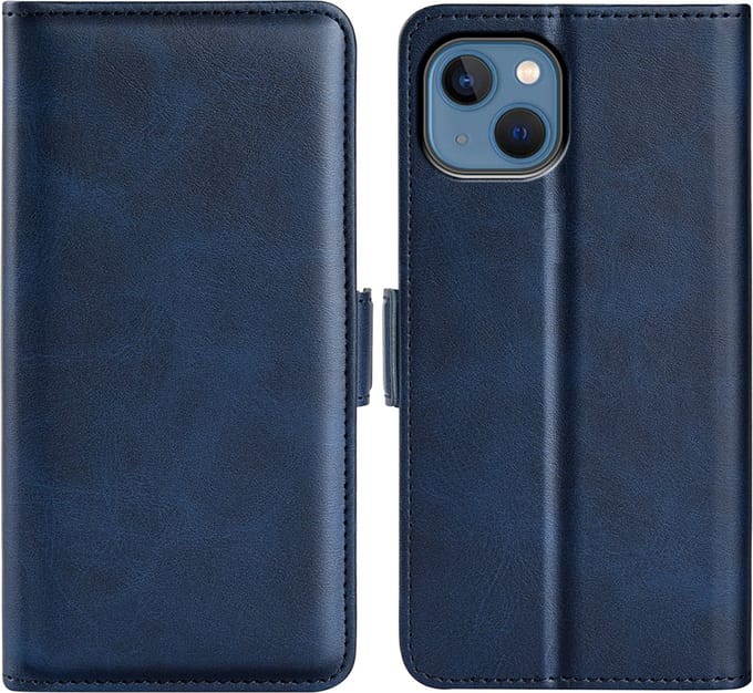 MobyDefend Hoesje - Geschikt voor iPhone 14 - Luxe Wallet Book Case (Sluiting Zijkant) - Blauw