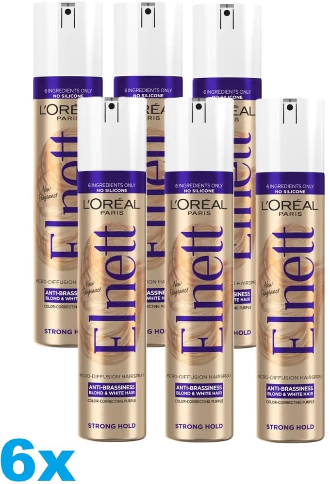 L’Oréal Paris Elnett Haarspray Strong Fixatie – Blond & Wit Haar – 6 x 300 ml – Anti-Geel Effect