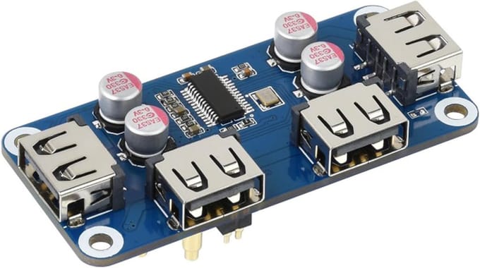 USB Hub HAT - USB Expander - Raspberry Pi Uitbreiding - Pogo Pin Ontwerp - 4 Poorten - Zwart