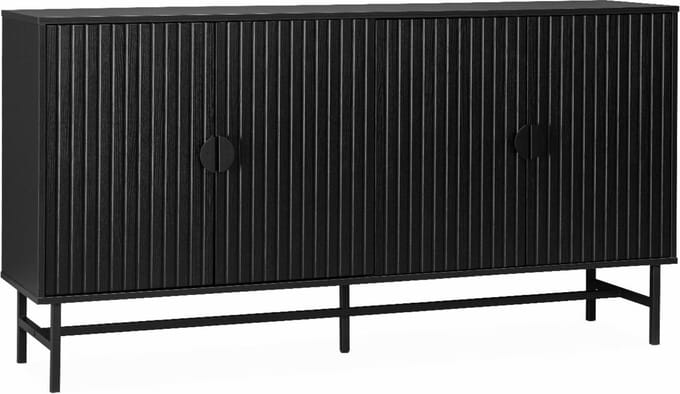 sweeek - Dressoir met 4 deuren gegroefd houtdecor 157,5cm - bazalt