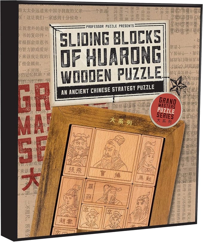 Glijdend Puzzelspel - Huarong Pass - Logisch Denken - Historisch Thema - 17x20 cm - Bruin