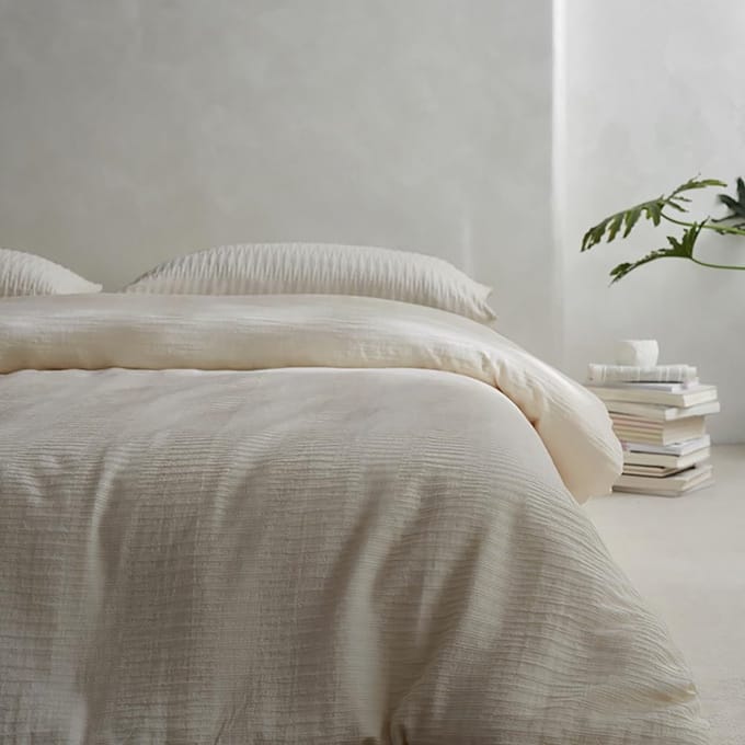 Goodivery ® Beddengoed Seersucker Set met Elegant Gestreept Ontwerp en Verborgen Ritssluiting