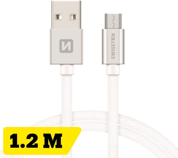 Swissten Micro‑USB Oplaadkabel 1,2 meter – voor Samsung, Android, Powerbank & PS4 Controller – USB‑A Kabel – Zilver
