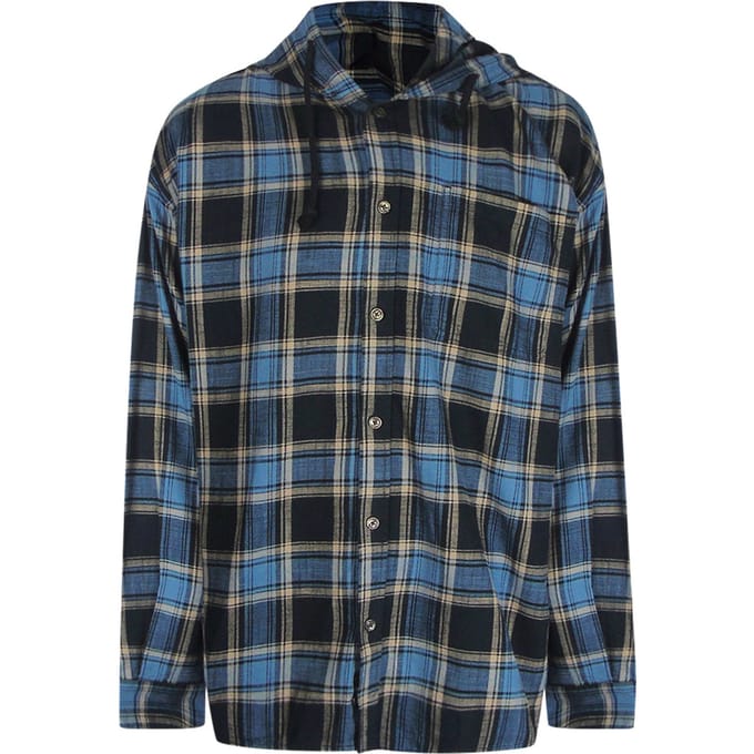 Dieselblauw geruit zwart capuchonoverhemd