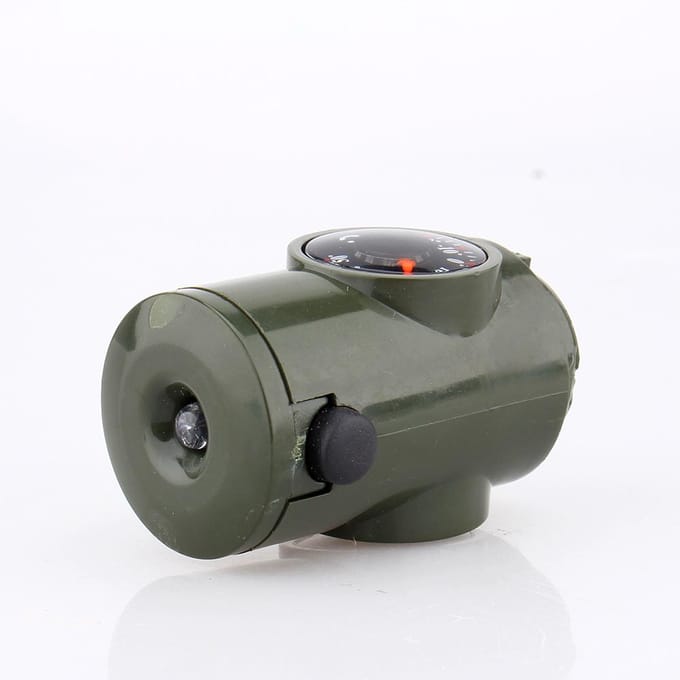 Nieuw 7 in 1 Camping Survival Fluitje Kompas Thermometer Zaklamp Vergrootglas Kit gray