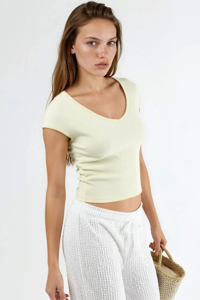 V-hals Geribde Blouse