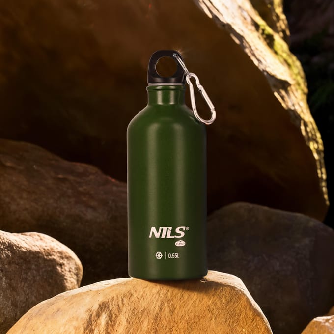 Nils Camp Thermosfles Groen 550ml - RVS, 24u Koel