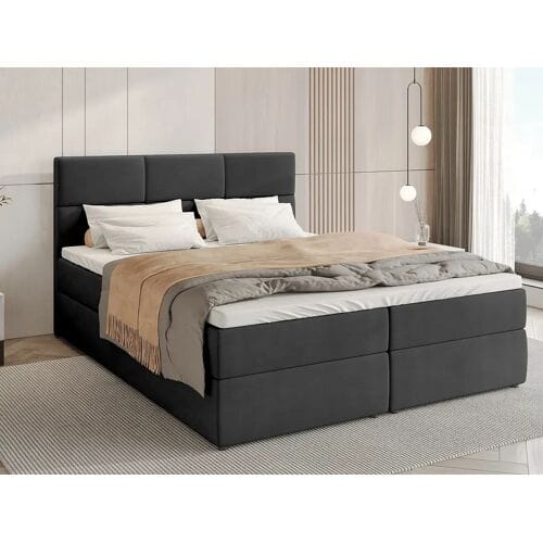 BroMARKT Boxspringbed met hoofdeinde, matras en dekmatras - BOSTON - 140x200 - donkergrijs