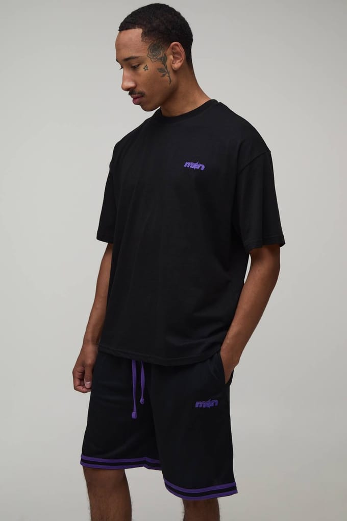 Heren Ster Applicatie Oversized T-shirt & Basketbalshort Set | Black | Size Medium