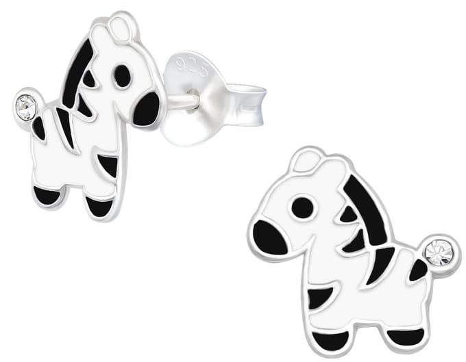 Joy|S - Zilveren zebra oorbellen - 10 mm