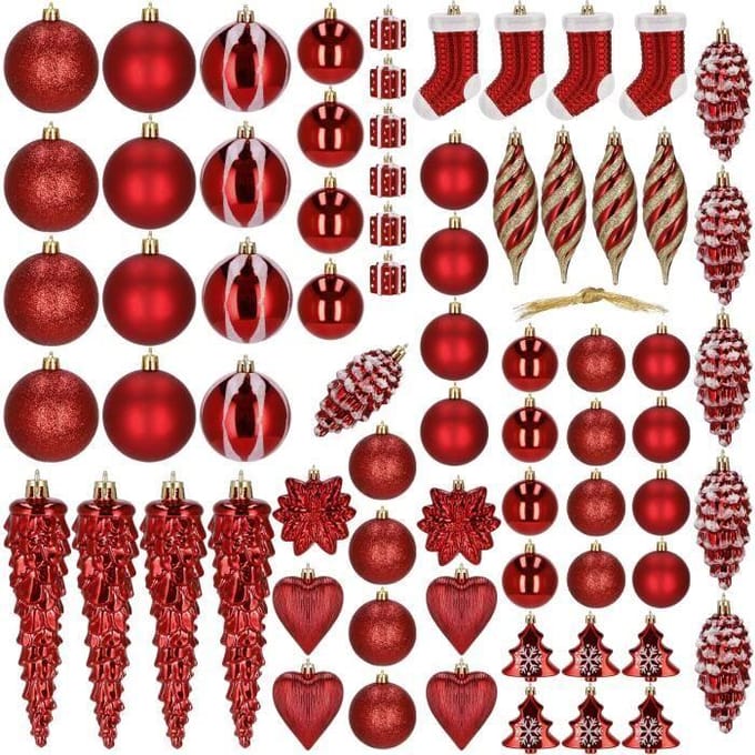 Springos Kerstballen - Kerstversiering - Onbreekbaar - 72 Stuks - Rood/Wit