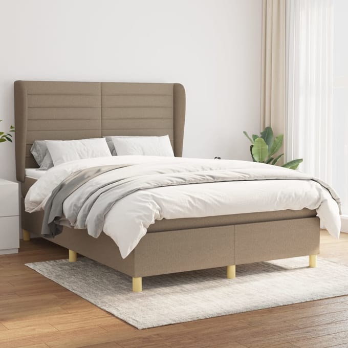 vidaXL - Boxspring - met - matras - stof - taupe - 140x190 - cm