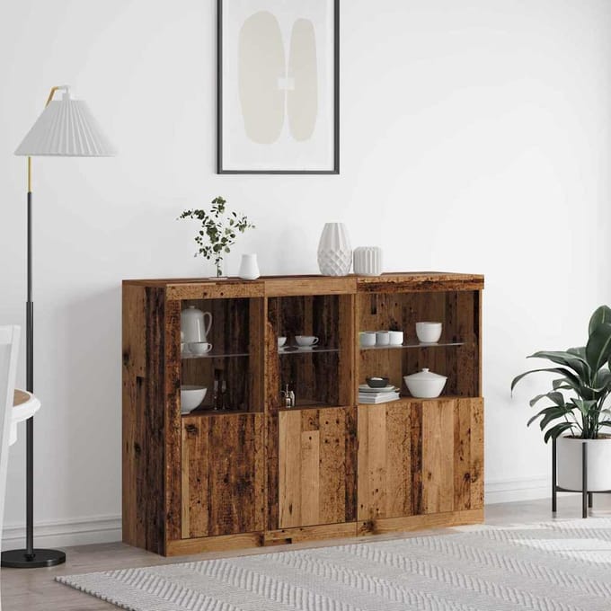 vidaXL - LED - Dressoir - Oudhout - 142,5 - x - 37 - x - 100 - cm - Bewerkt - hout