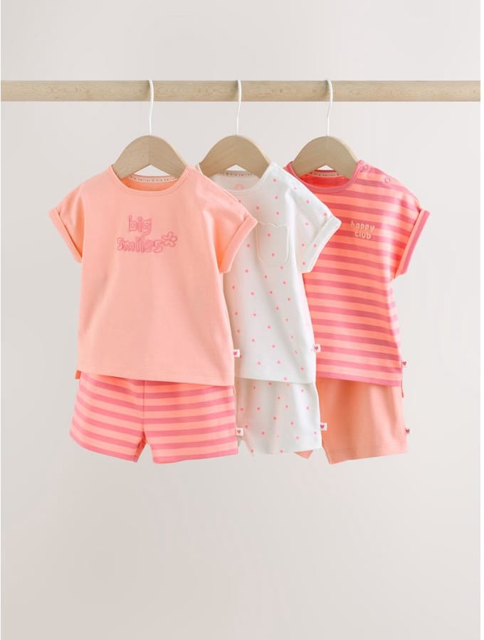Next - Meisjes - wit gebloemd - Babyset met korte mouwen top en short 6 -delige set - Roze