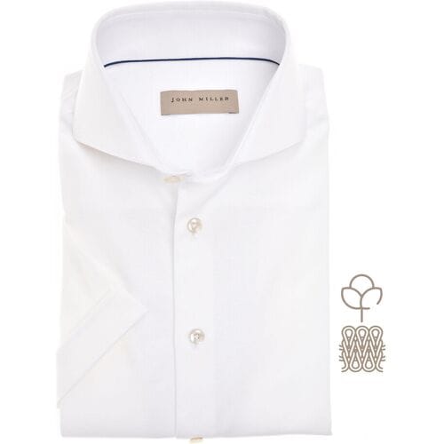 John Miller Overhemd Solid Color Slim Short Sleeve Cutaway Jersey Wit / male