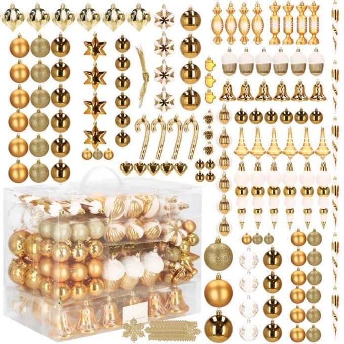 Springos Kerstballen | Kerstversiering | Onbreekbaar | 153 Stuks | Goud/Wit