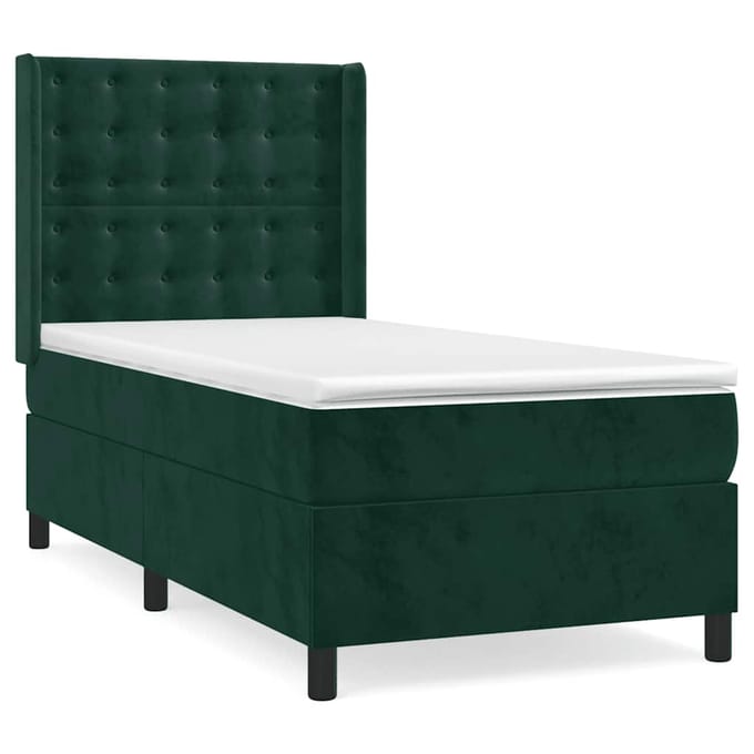 vidaXL - Boxspring - met - matras - fluweel - donkergroen - 100x200 - cm