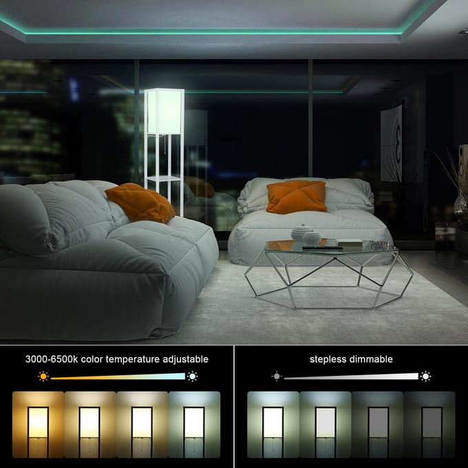 Tomshine Lampadaire d'étagère moderne avec télécommande et interrupteur à tirer 15 W Couleur de l'ampoule LED à intensité variable UK Plug noir