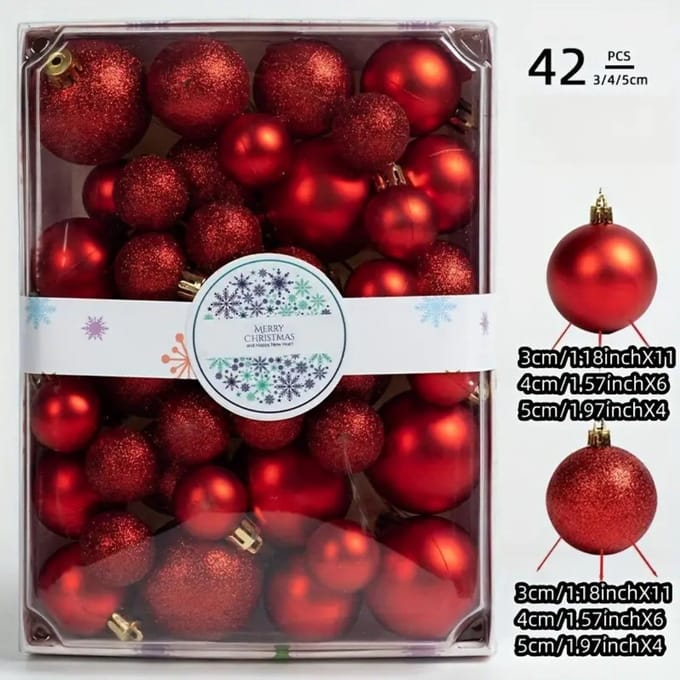 Nivard Kerstballen - Kerstversiering - Plastic - Rood - Kerstballenset - 42 stuks