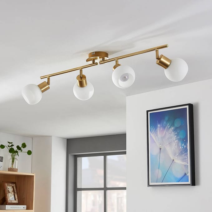 Lindby plafondlamp Elaina, 70cm, 4-lamps, messing, glas, E14