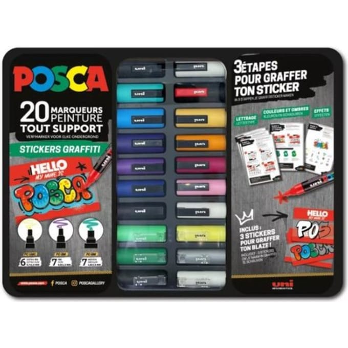 Posca Pigmentmarker â€œStickers Graffitiâ€ â€“ 20-delige set in metalen box