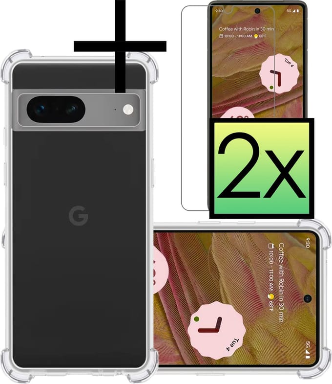 Hoesje - Met 2x Screenprotector - Geschikt voor Google Pixel 7A - Sterk & Shockproof - Back Cover - Siliconen Case - Telefoon Hoes - Transparant