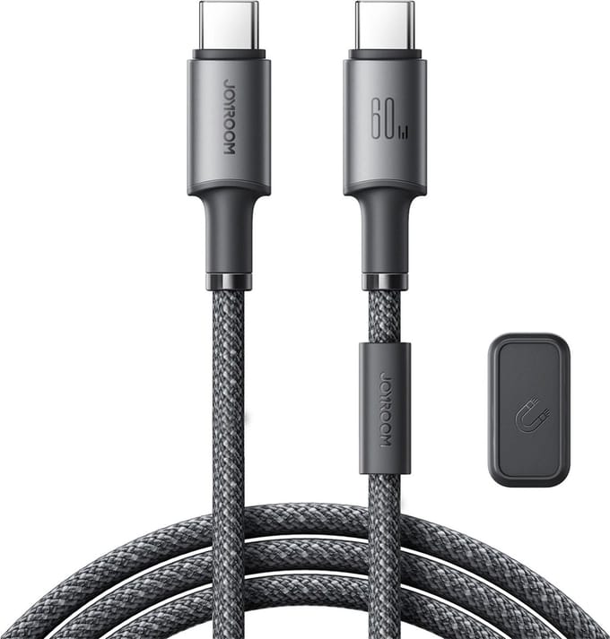 Joyroom - Universele Kabel - USB-C Naar USB-C Kabel - Met Magnetische Organizer - 1.2 Meter - 60W - Grijs