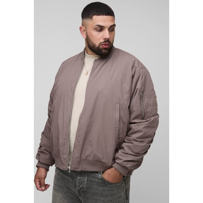 Plus Peached Embroidered MA1 Bomber Jacket | Mauve | Size 2XL
