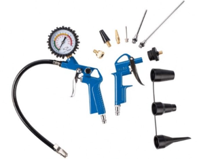 Workplus Pneumatische blaaspistool set - 13 delig - Incl. luchtpistool, bandenvulpistool met manometer en 11 accessoires