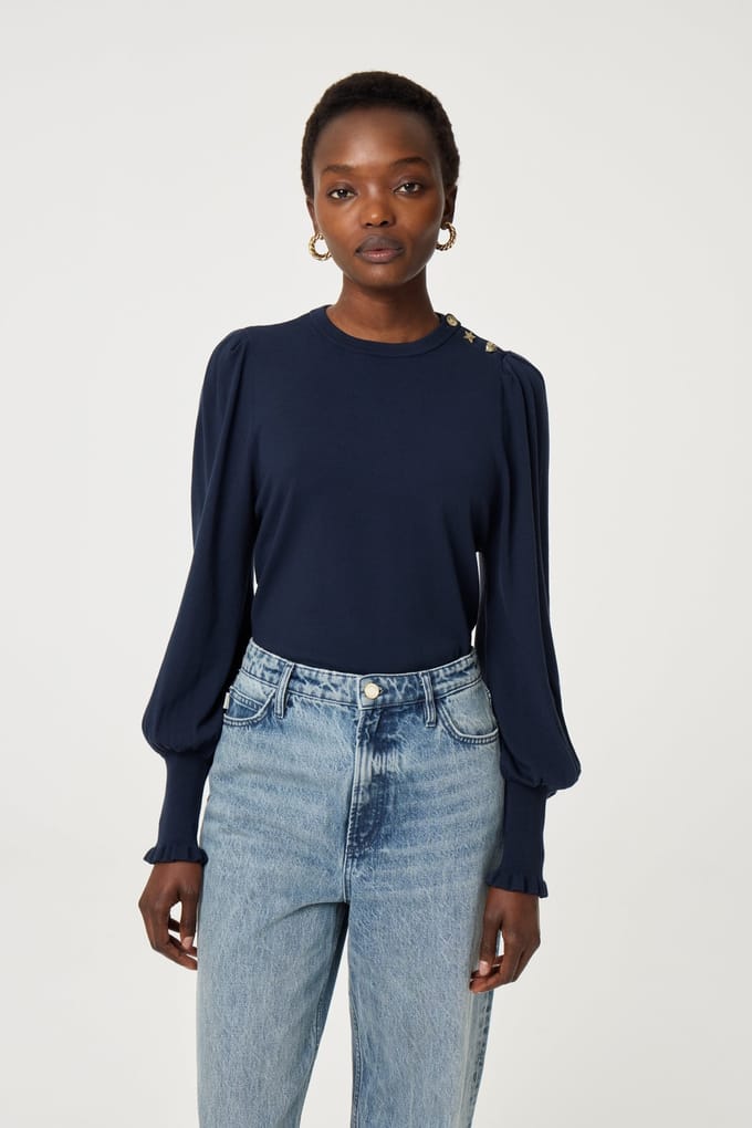 Fabienne Chapot Molly Balloon Pullover After Midnight Blue Maat: M | Longsleeves Outlet | Dames | Blauw