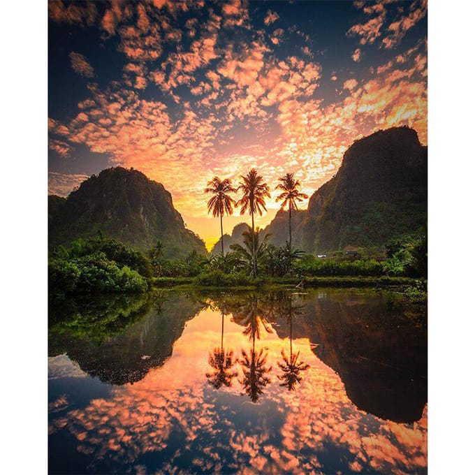 Peinture Diamant 5D DIY Paysage Paysage Coucher de Soleil Point de Croix 20X30CM beige