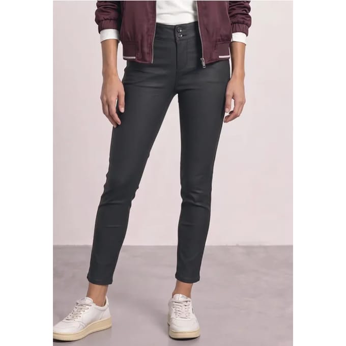 Mid waist broek in slim fit met leerlook