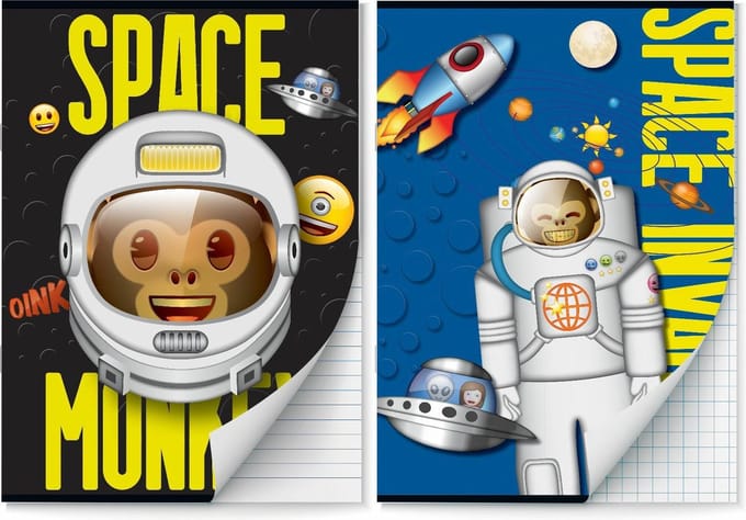 Emoji - Space Monkey schriften Lijn en Ruit 10 mm A4 - 4 stuks