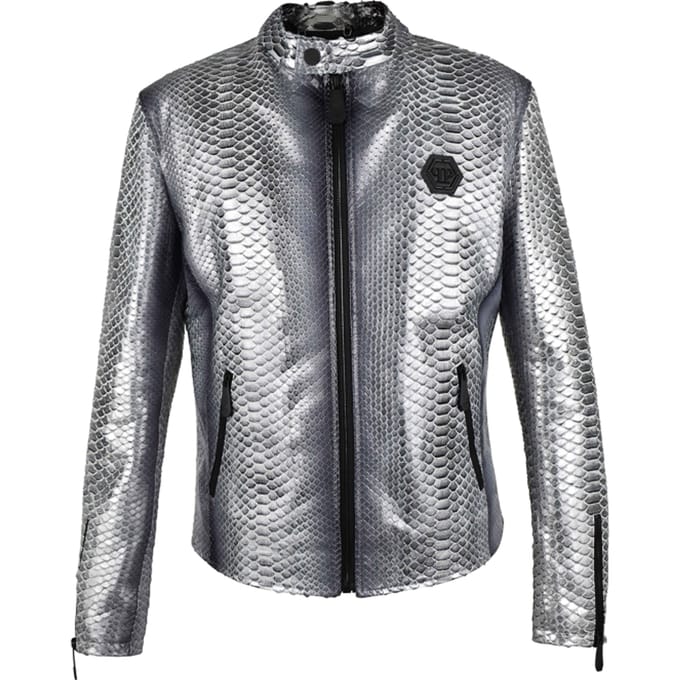 Philipp Plein Leren jas Zilver