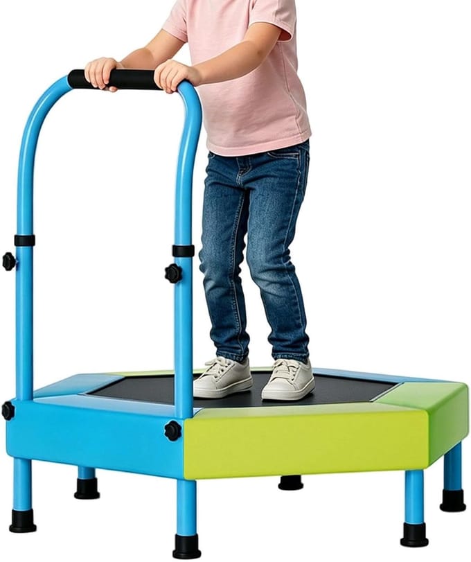 Kinder Trampoline - Springtoestel Mini - Binnen Spelen - Verstelbare Handgreep - 90 cm - Blauw