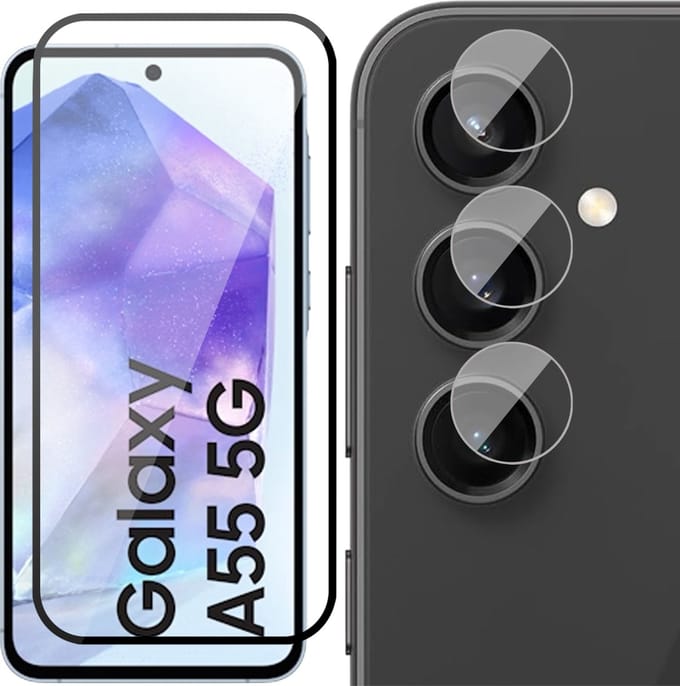 Screenprotector & Camera geschikt voor Samsung Galaxy A55 - Volledig Dekkend Glas